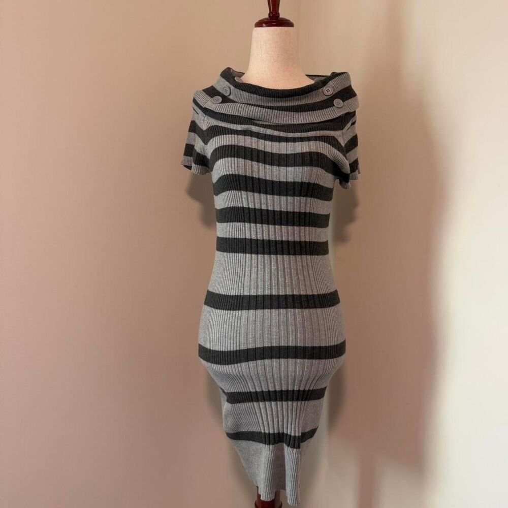 Gray Y2K Sweater Dress Cowl Neck Size Small